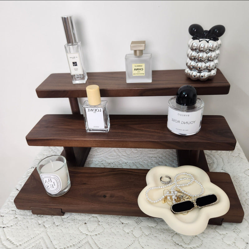 Walnut Desktop Shelf, 3-Tier Wooden Storage Rack