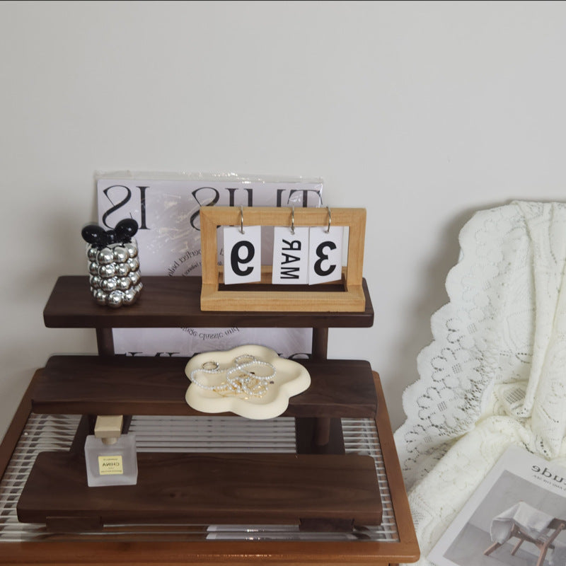 Walnut Desktop Shelf, 3-Tier Wooden Storage Rack