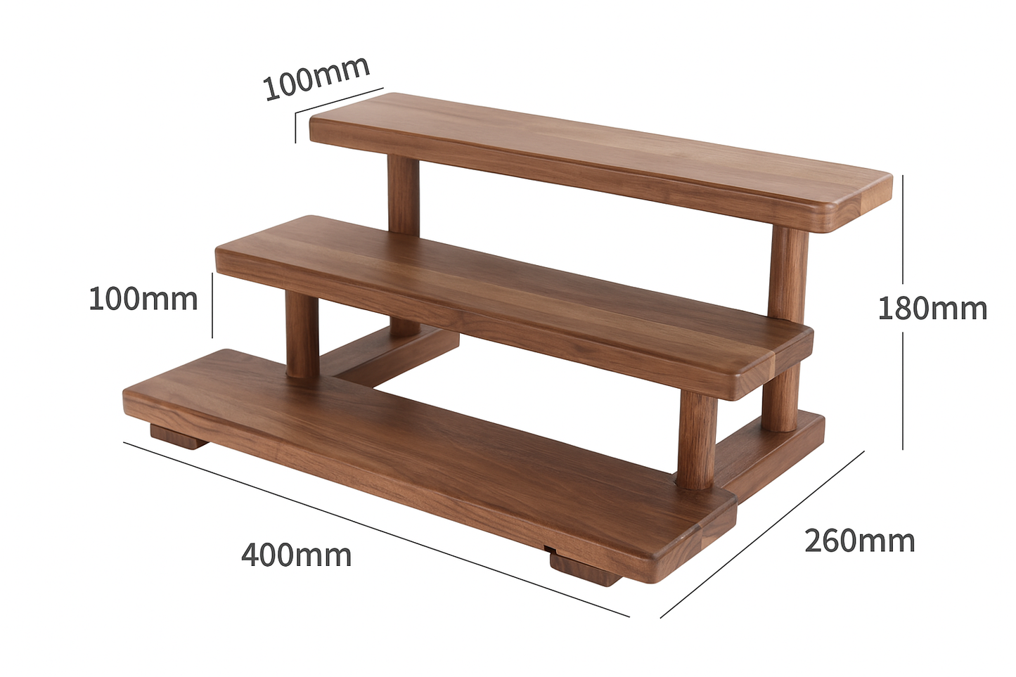 Walnut Desktop Shelf, 3-Tier Wooden Storage Rack