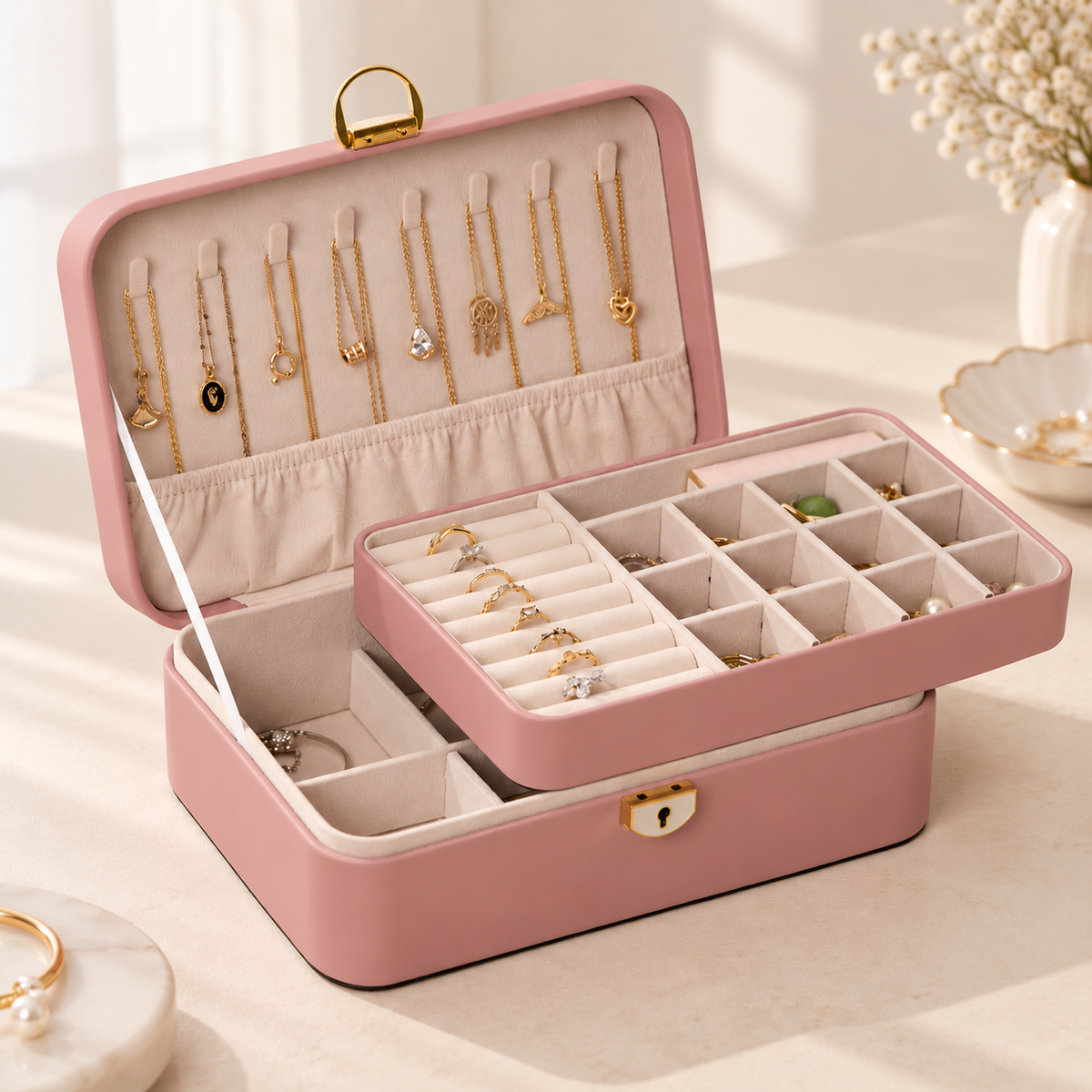 Personalised Jewellery Box 2-Layer with Lock for Women