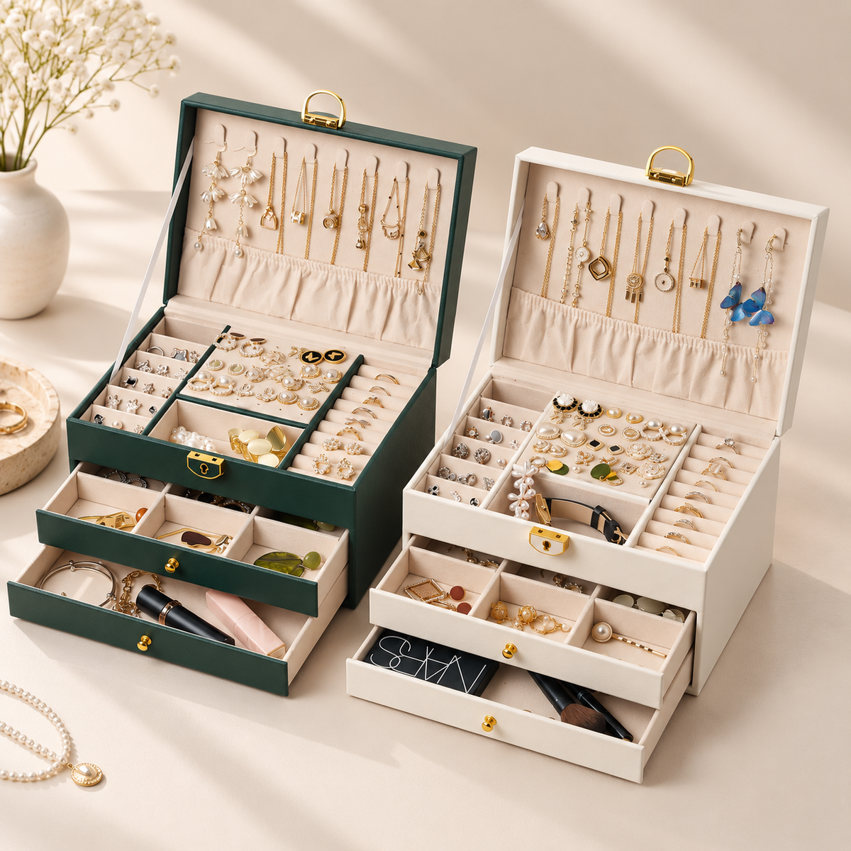 Personalised Large Jewellery Box with 2 Drawers – Custom Name Jewellery Organiser