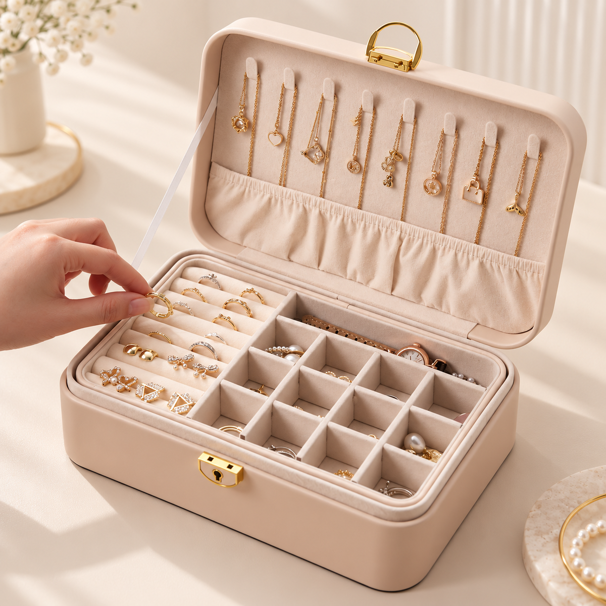 Personalised Jewellery Box 2-Layer with Lock for Women