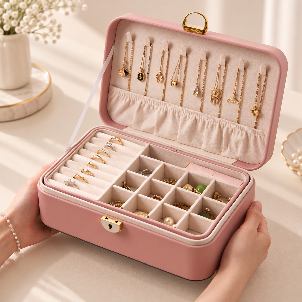 Personalised Jewellery Box 2-Layer with Lock for Women