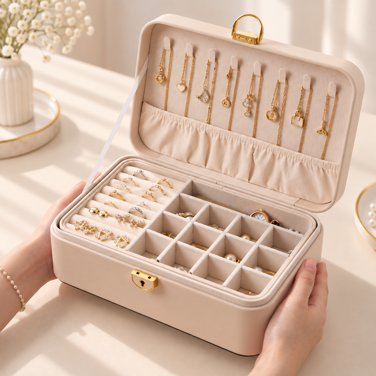 Personalised Jewellery Box 2-Layer with Lock for Women