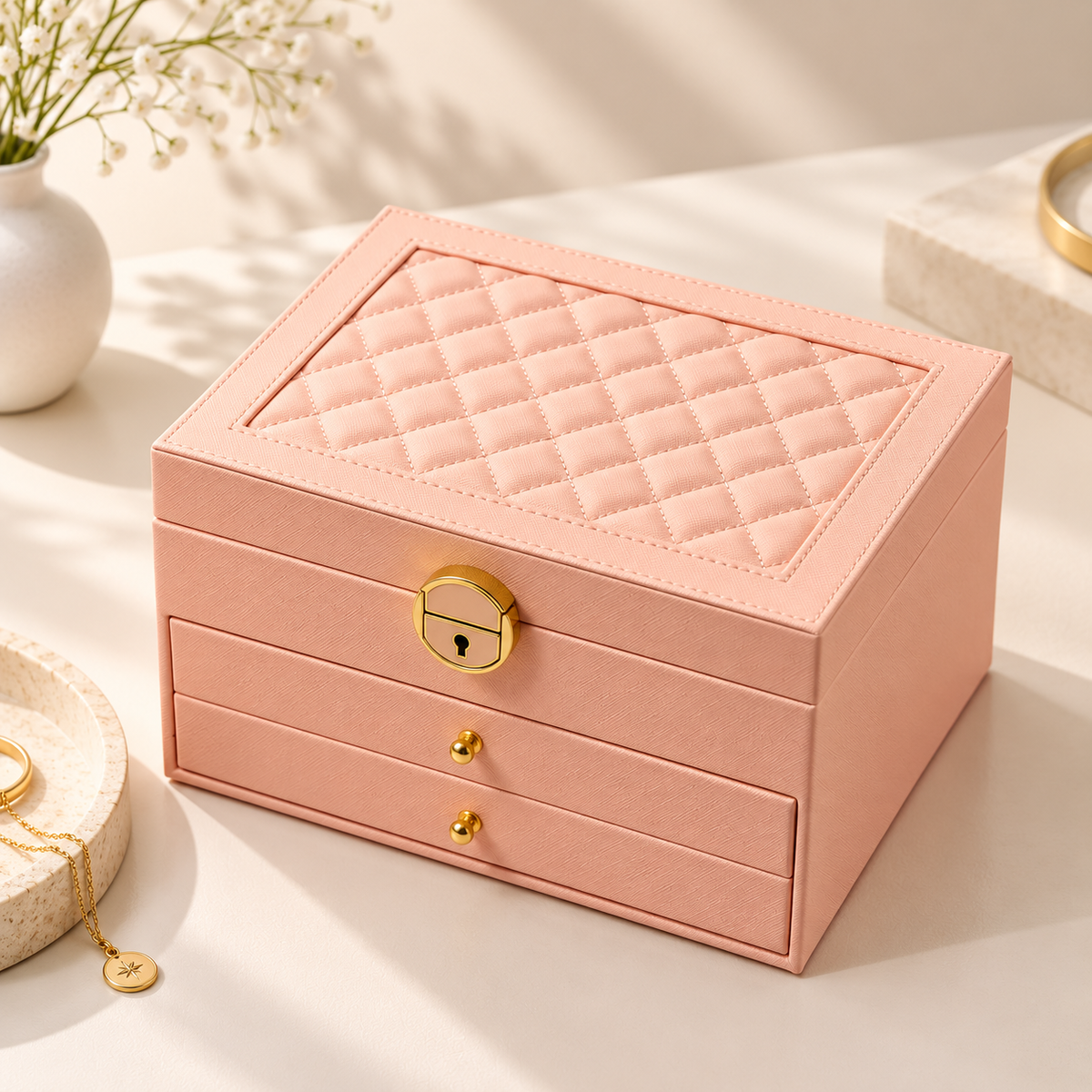 Personalised Large Jewellery Box with 2 Drawers – Custom Name Jewellery Organiser