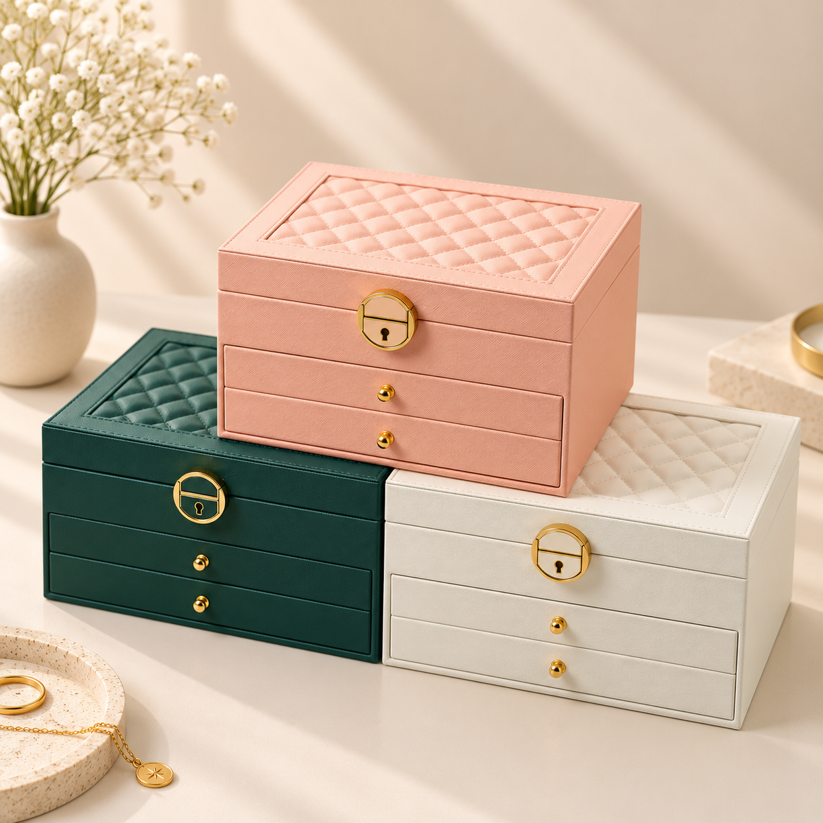 Personalised Large Jewellery Box with 2 Drawers – Custom Name Jewellery Organiser