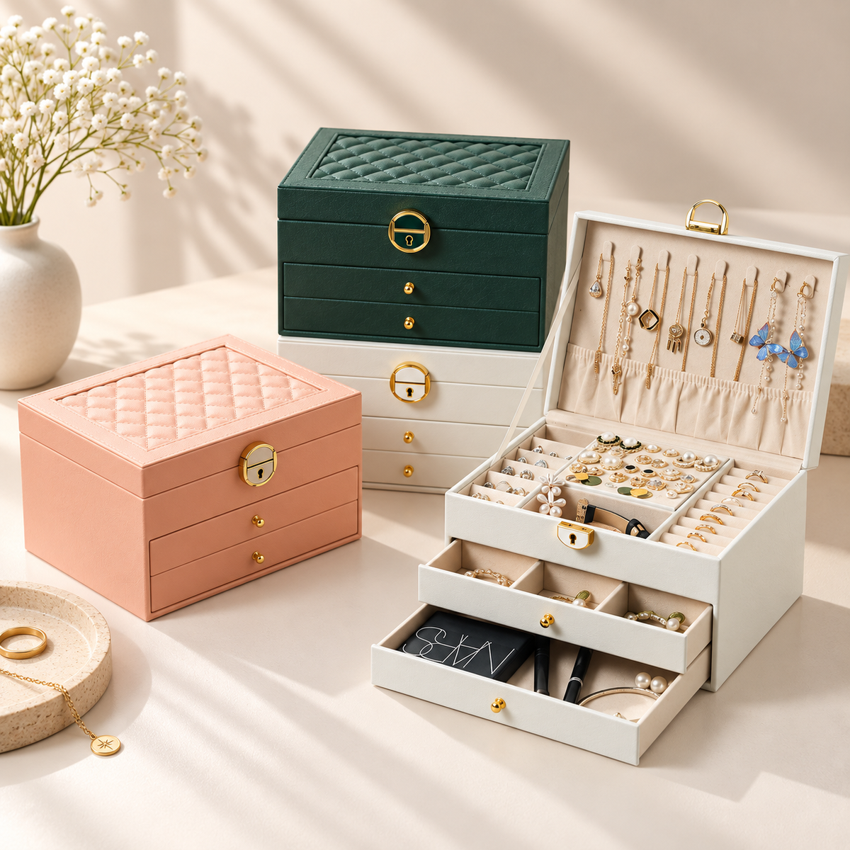 Personalised Large Jewellery Box with 2 Drawers – Custom Name Jewellery Organiser