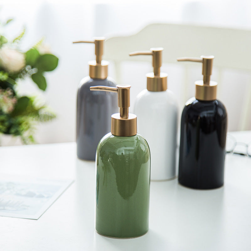 Shampoo Conditioner Bottles With Gold Pump Dispenser, Refillable Ceramics Marbling Bathroom Bottles, For Hand Soap, Cream, Gift for home