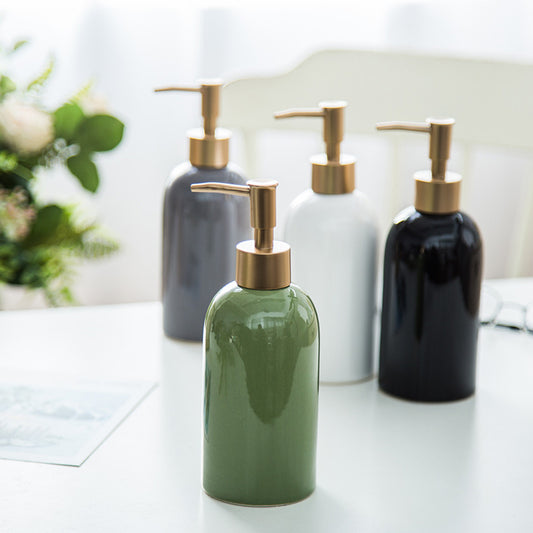 Shampoo Conditioner Bottles With Gold Pump Dispenser, Refillable Ceramics Marbling Bathroom Bottles, For Hand Soap, Cream, Gift for home