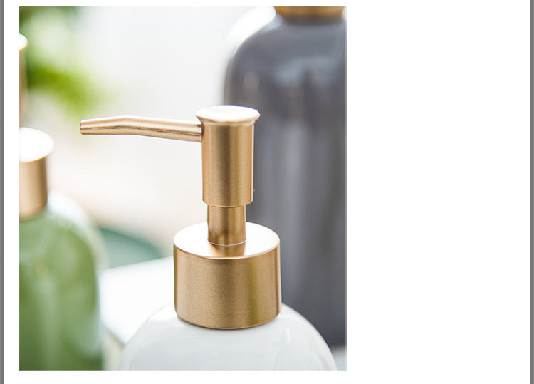 Shampoo Conditioner Bottles With Gold Pump Dispenser, Refillable Ceramics Marbling Bathroom Bottles, For Hand Soap, Cream, Gift for home