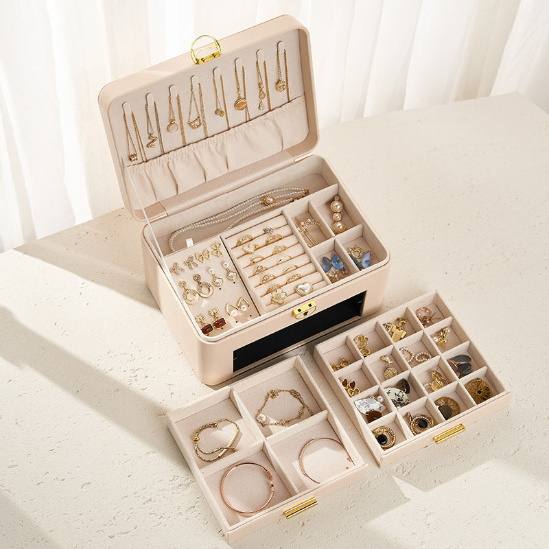 Personalised Jewellery Box for Women Girls with Drawers, Faux Leather Storage Case，Her Birthday/Christmas Gifts