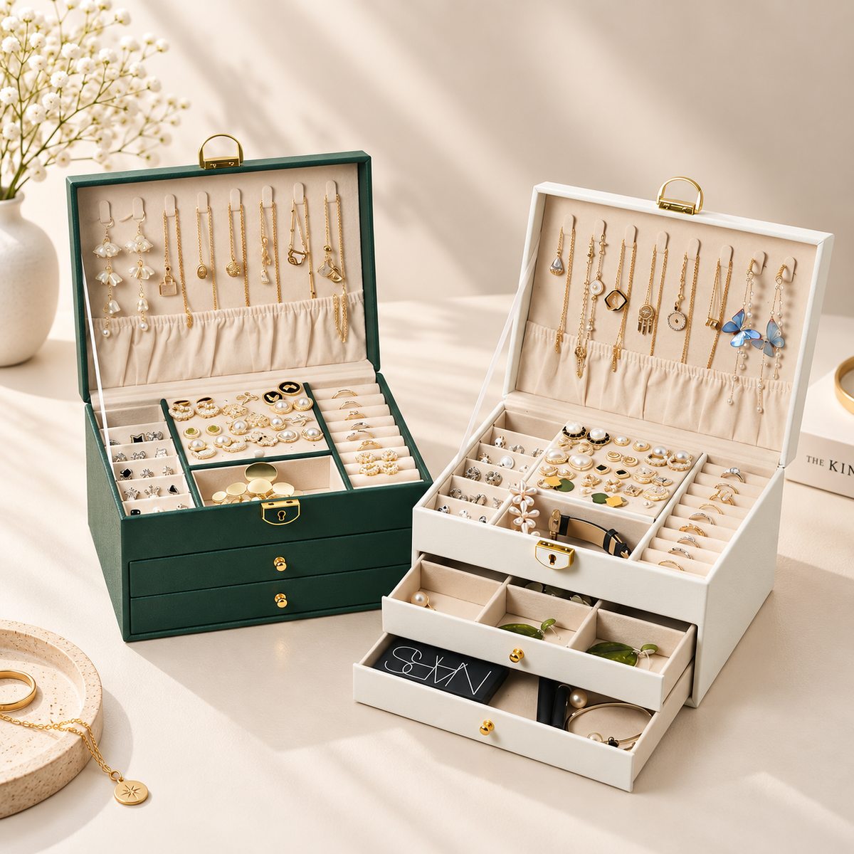 Personalised Large Jewellery Box with 2 Drawers – Custom Name Jewellery Organiser