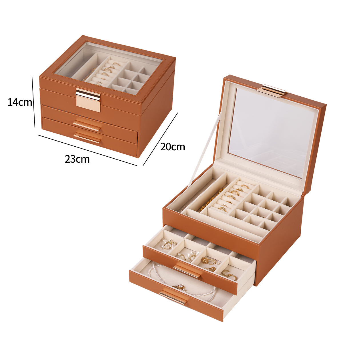 Jewellery Box for Women Girls, Transparent Glass Storage Case, Her Birthday Gift