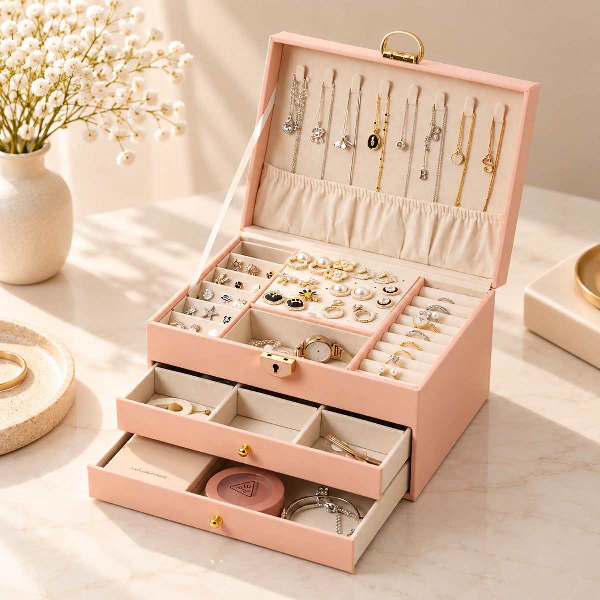 Personalised Large Jewellery Box with 2 Drawers – Custom Name Jewellery Organiser