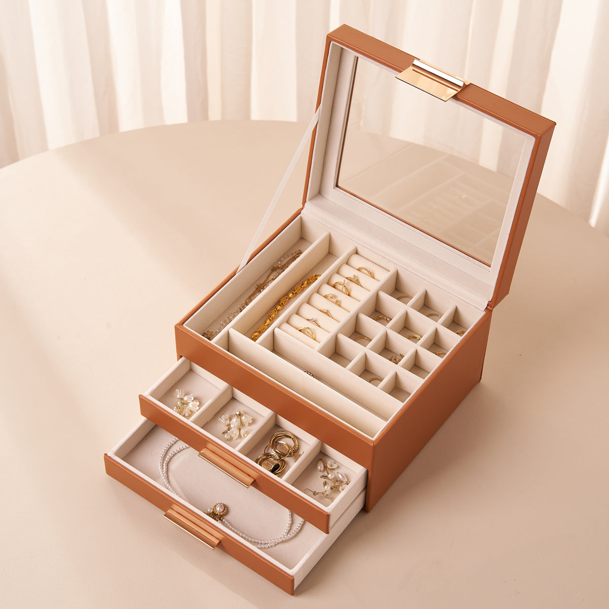 Jewellery Box for Women Girls, Transparent Glass Storage Case, Her Birthday Gift