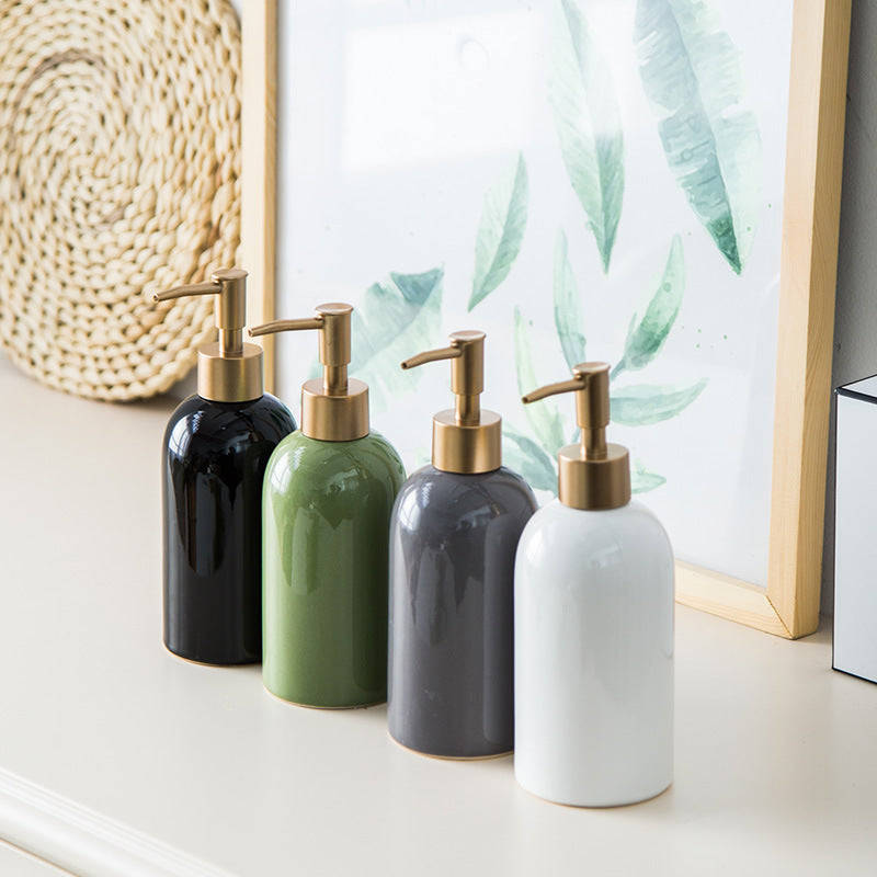 Shampoo Conditioner Bottles With Gold Pump Dispenser, Refillable Ceramics Marbling Bathroom Bottles, For Hand Soap, Cream, Gift for home