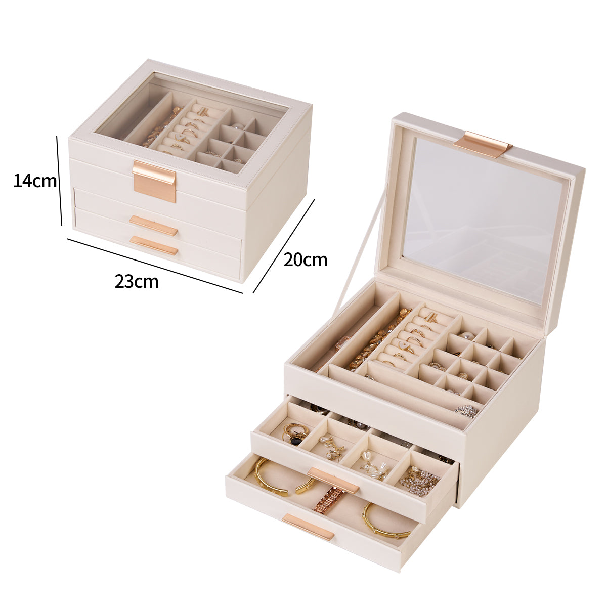 Jewellery Box for Women Girls, Transparent Glass Storage Case, Her Birthday Gift