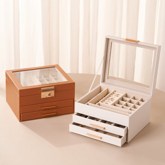 Jewellery Box for Women Girls, Transparent Glass Storage Case, Her Birthday Gift