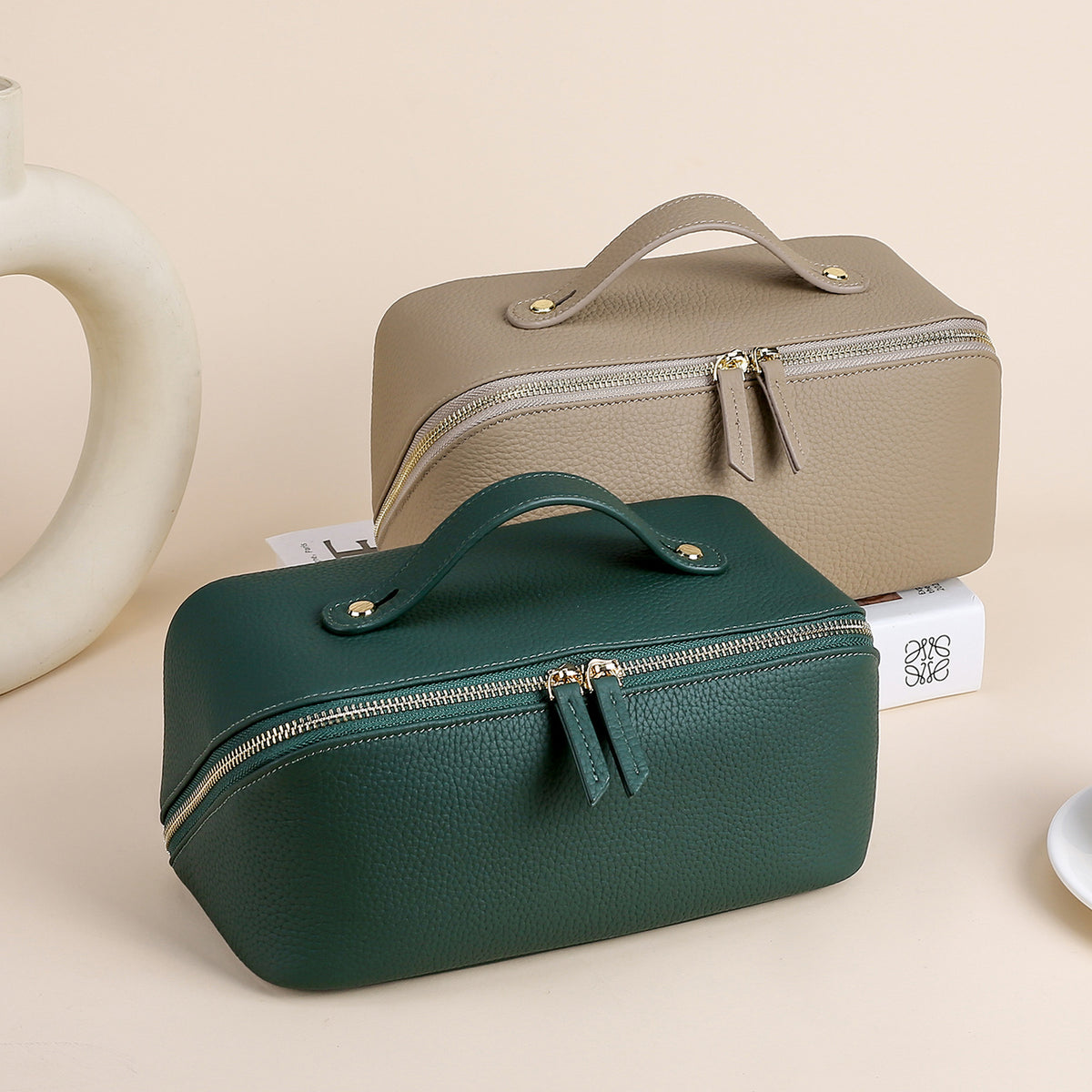 Genuine Leather Makeup Bag – Travel Cosmetic Organizer
