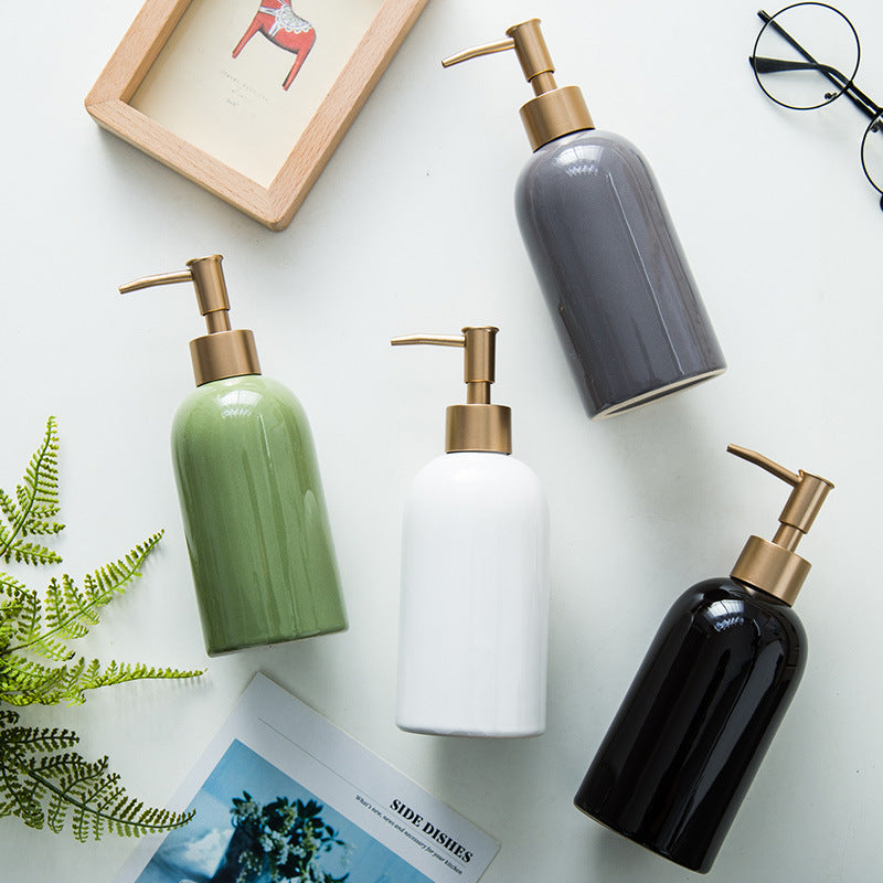 Shampoo Conditioner Bottles With Gold Pump Dispenser, Refillable Ceramics Marbling Bathroom Bottles, For Hand Soap, Cream, Gift for home