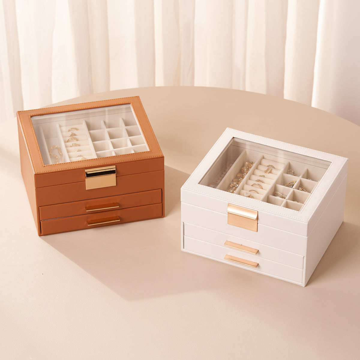 Jewellery Box for Women Girls, Transparent Glass Storage Case, Her Birthday Gift