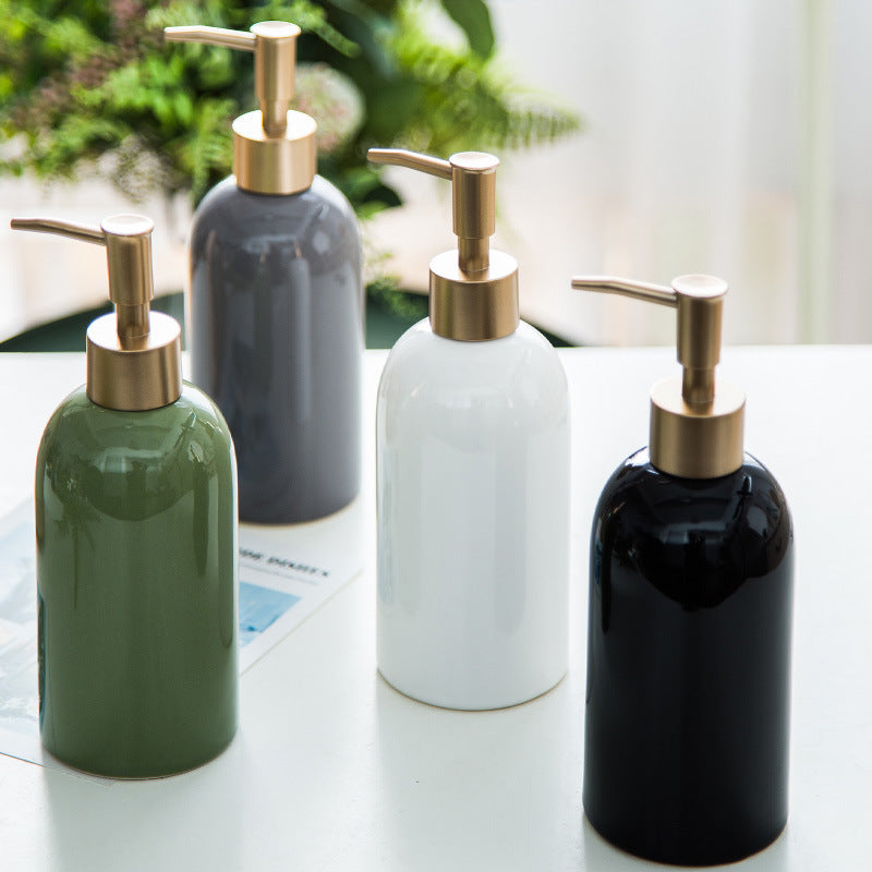 Shampoo Conditioner Bottles With Gold Pump Dispenser, Refillable Ceramics Marbling Bathroom Bottles, For Hand Soap, Cream, Gift for home