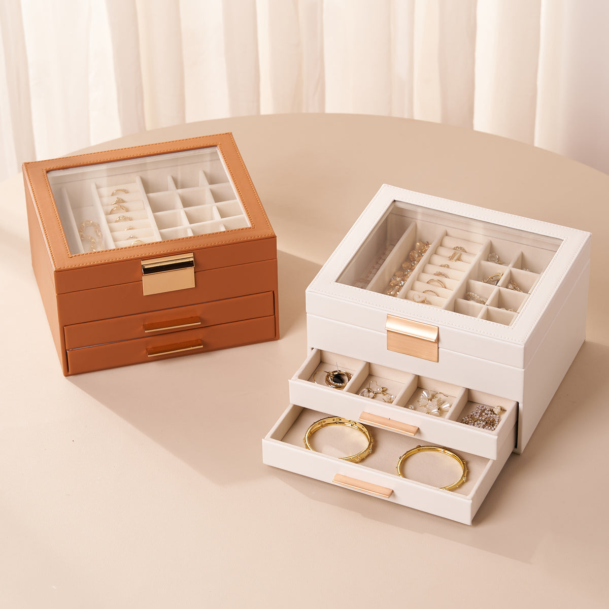 Jewellery Box for Women Girls, Transparent Glass Storage Case, Her Birthday Gift