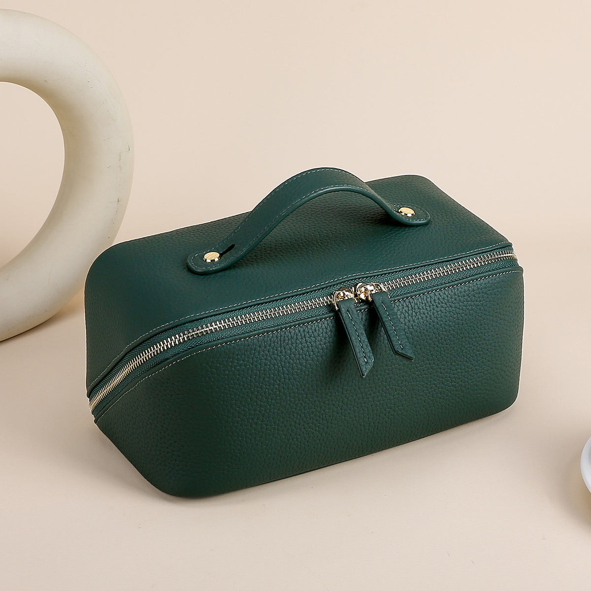 Genuine Leather Makeup Bag – Travel Cosmetic Organizer