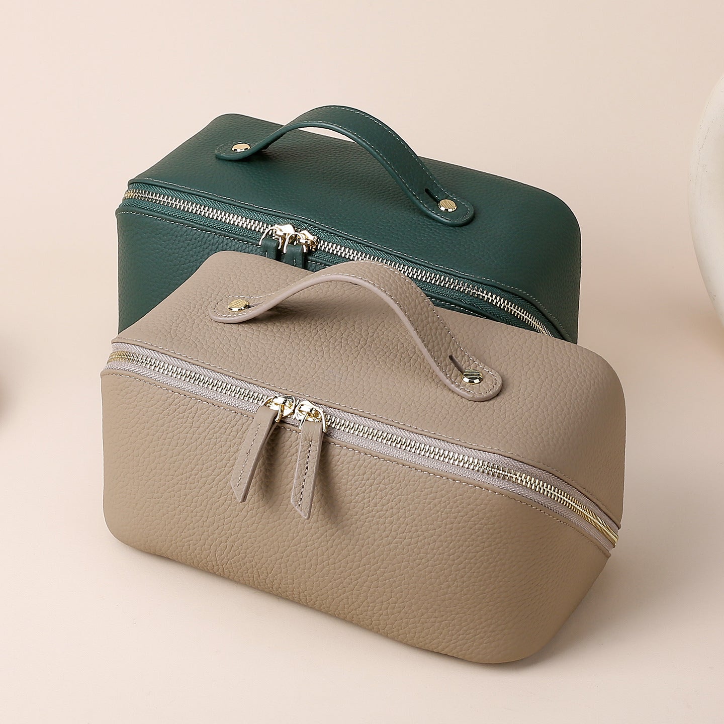 Genuine Leather Cosmetic Bag | Large Capacity Travel Makeup & Toiletry Organizer