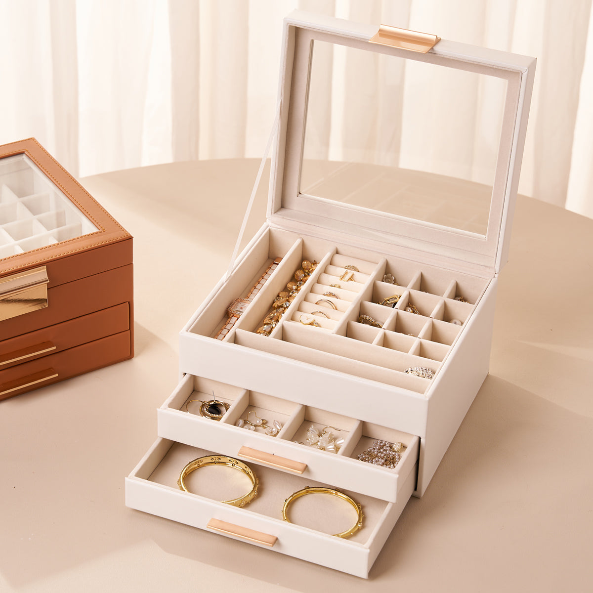 Jewellery Box for Women Girls, Transparent Glass Storage Case, Her Birthday Gift