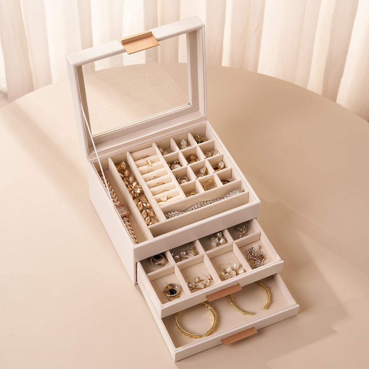 Jewellery Box for Women Girls, Transparent Glass Storage Case, Her Birthday Gift