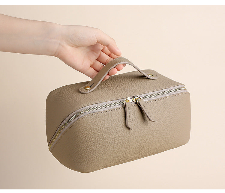 Genuine Leather Cosmetic Bag | Large Capacity Travel Makeup & Toiletry Organizer