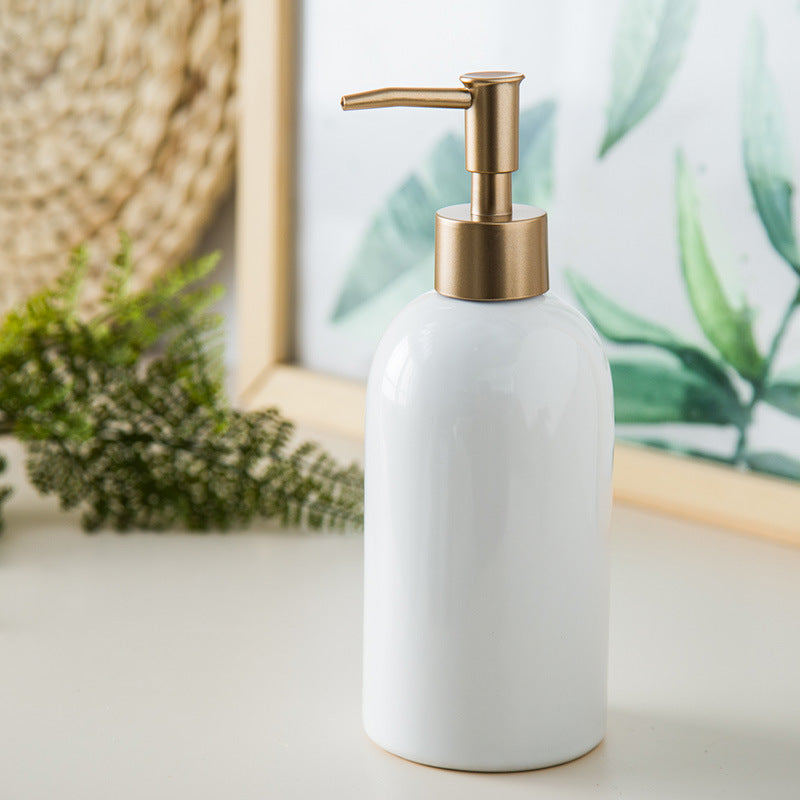 Shampoo Conditioner Bottles With Gold Pump Dispenser, Refillable Ceramics Marbling Bathroom Bottles, For Hand Soap, Cream, Gift for home