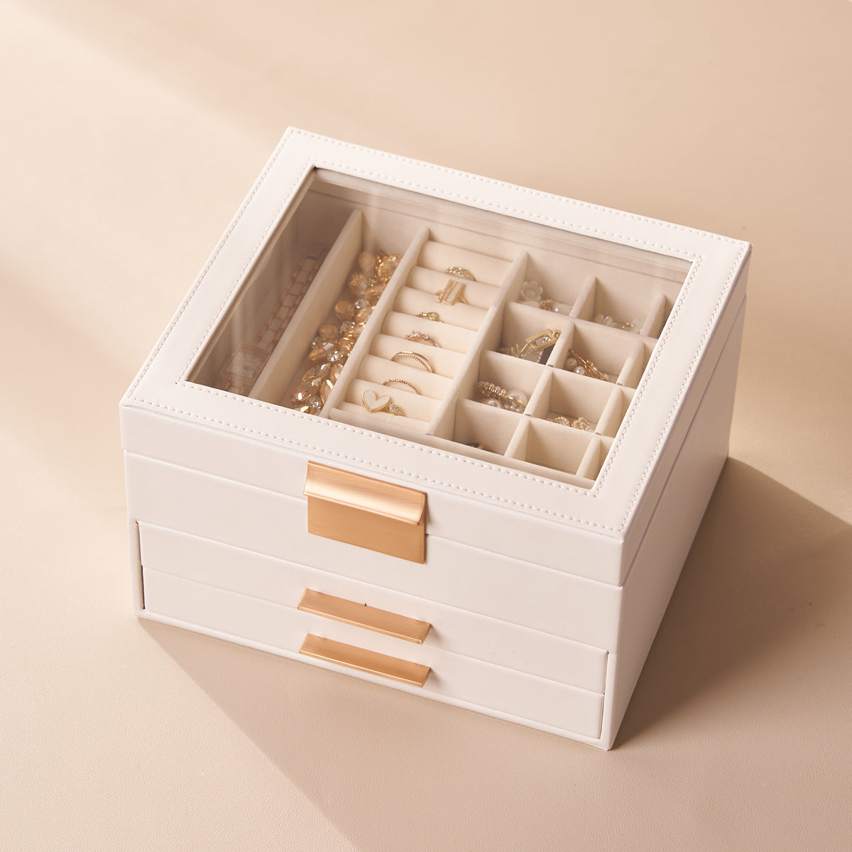 Jewellery Box for Women Girls, Transparent Glass Storage Case, Her Birthday Gift