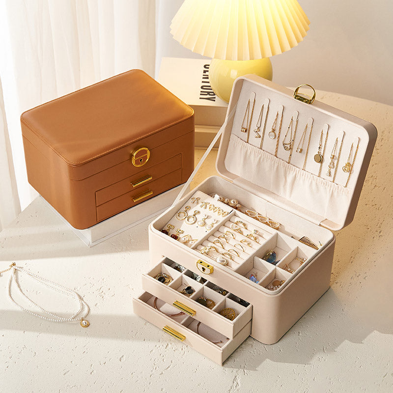 Personalised Jewellery Box for Women Girls with Drawers, Faux Leather Storage Case，Her Birthday/Christmas Gifts