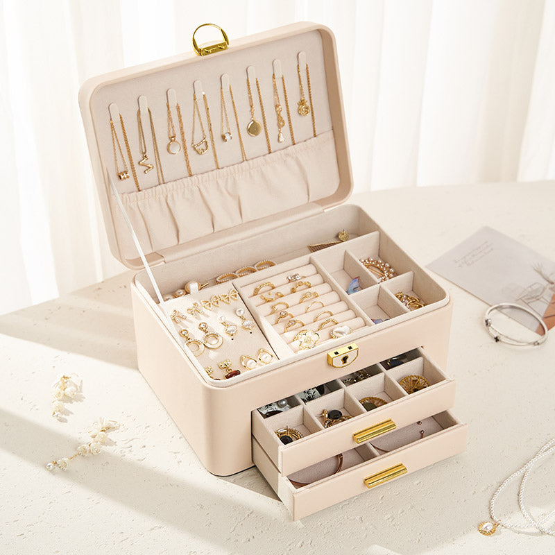 Personalised Jewellery Box for Women Girls with Drawers, Faux Leather Storage Case，Her Birthday/Christmas Gifts