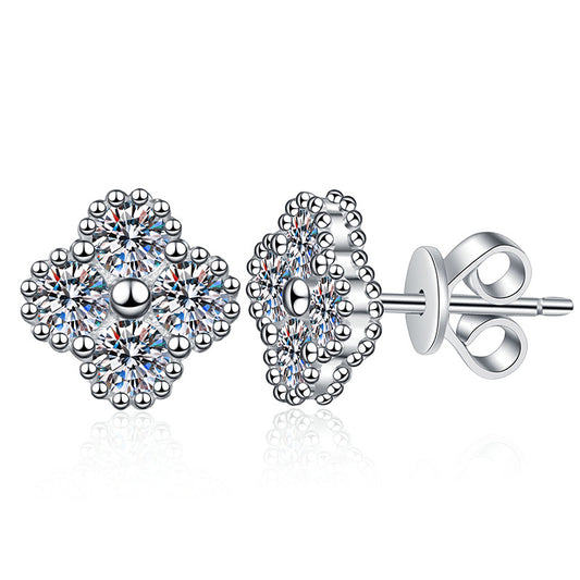 0.8 Carat Moissanite Sterling Silver Stud Earrings,  Four-leaf Clover Design, Her Birthday/Christmas Gift
