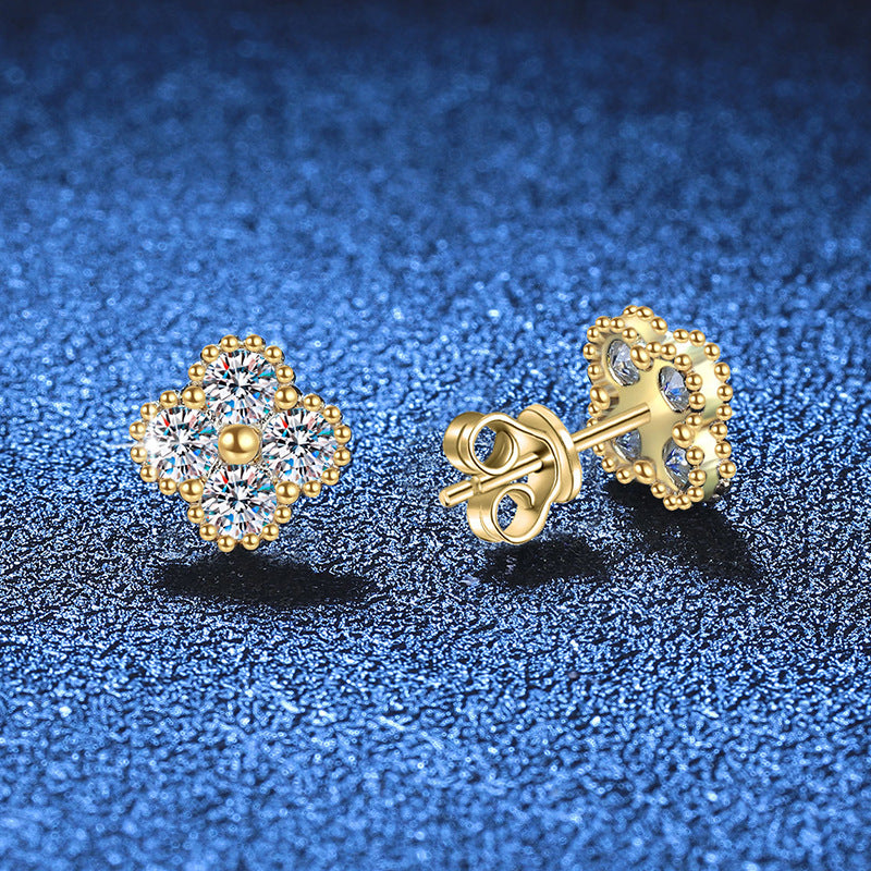 0.8 Carat Moissanite Sterling Silver Stud Earrings,  Four-leaf Clover Design, Her Birthday/Christmas Gift