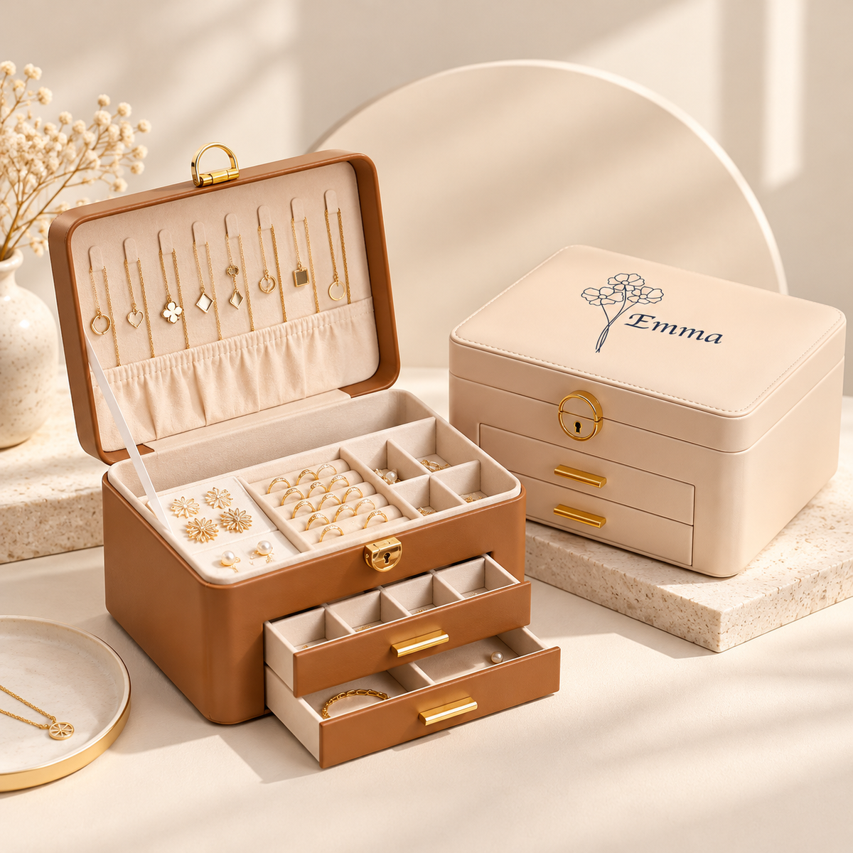 Personalised Jewellery Box for Her – Birth Flower & Name Gift