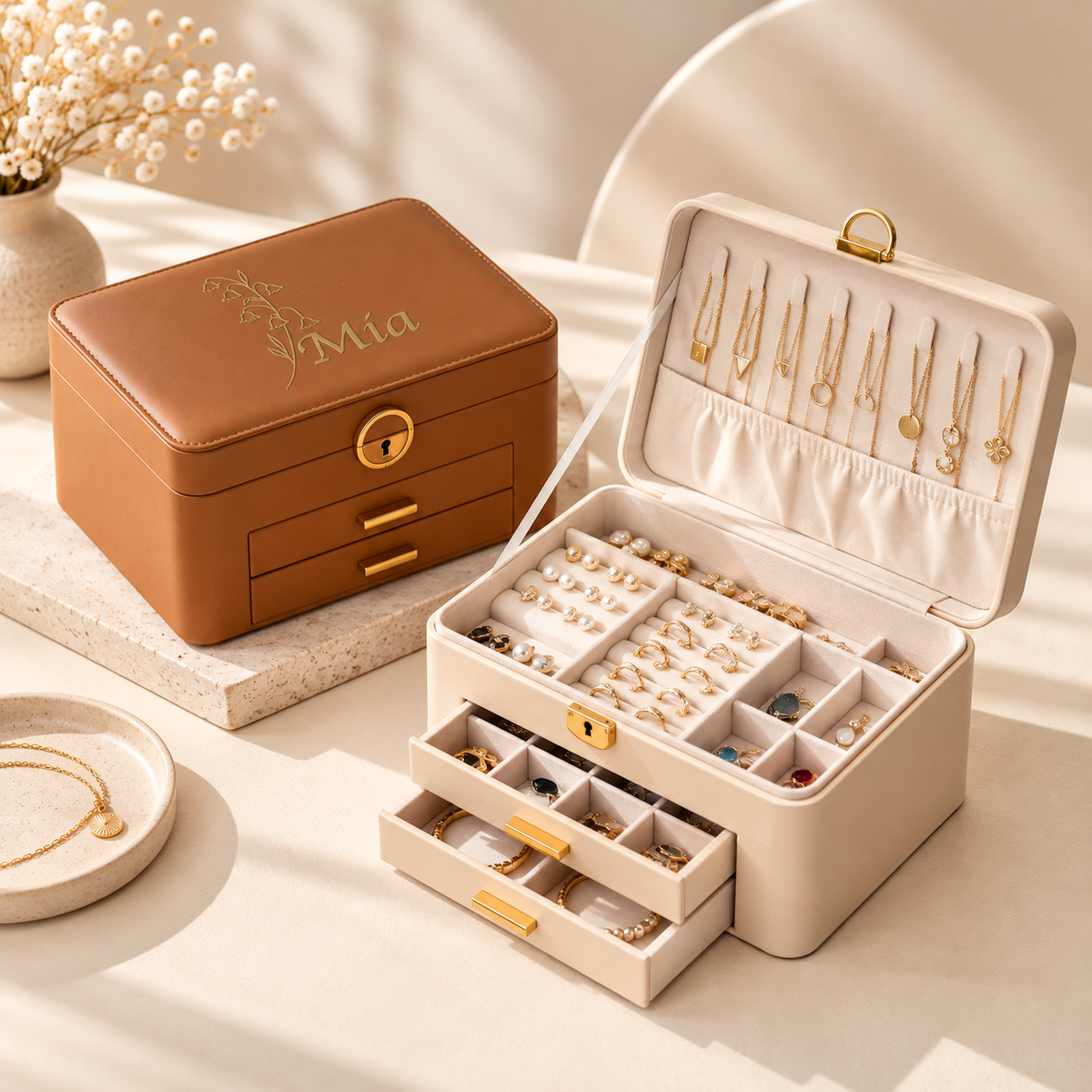 Personalised Jewellery Box for Her – Birth Flower & Name Gift