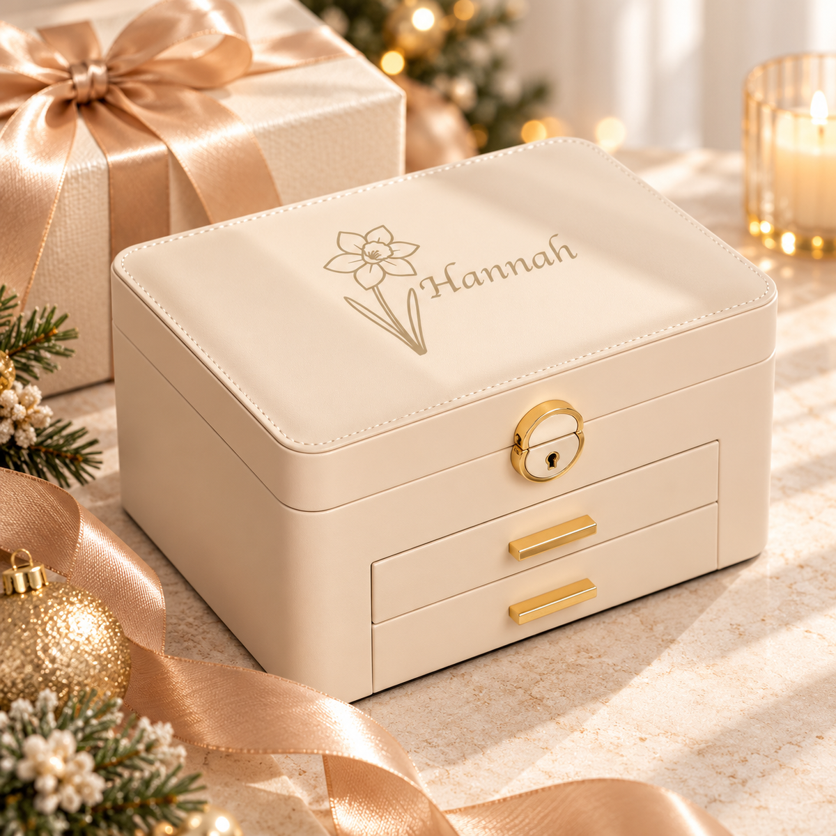 Personalised Jewellery Box for Her – Birth Flower & Name Gift
