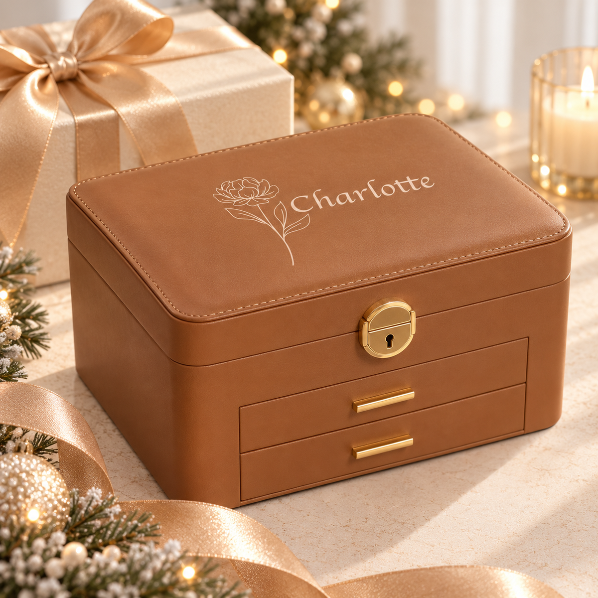 Personalised Jewellery Box for Her – Birth Flower & Name Gift
