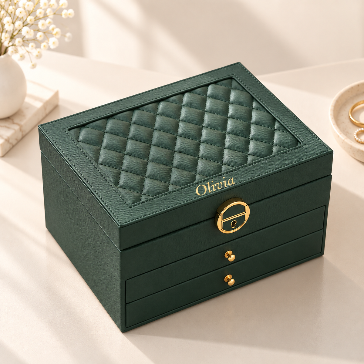 Personalised Large Jewellery Box with 2 Drawers – Custom Name Jewellery Organiser