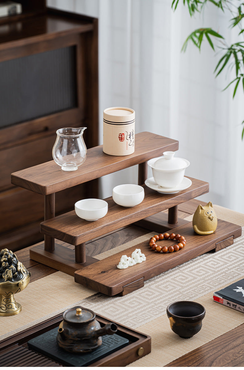 Walnut Desktop Shelf, 3-Tier Wooden Storage Rack