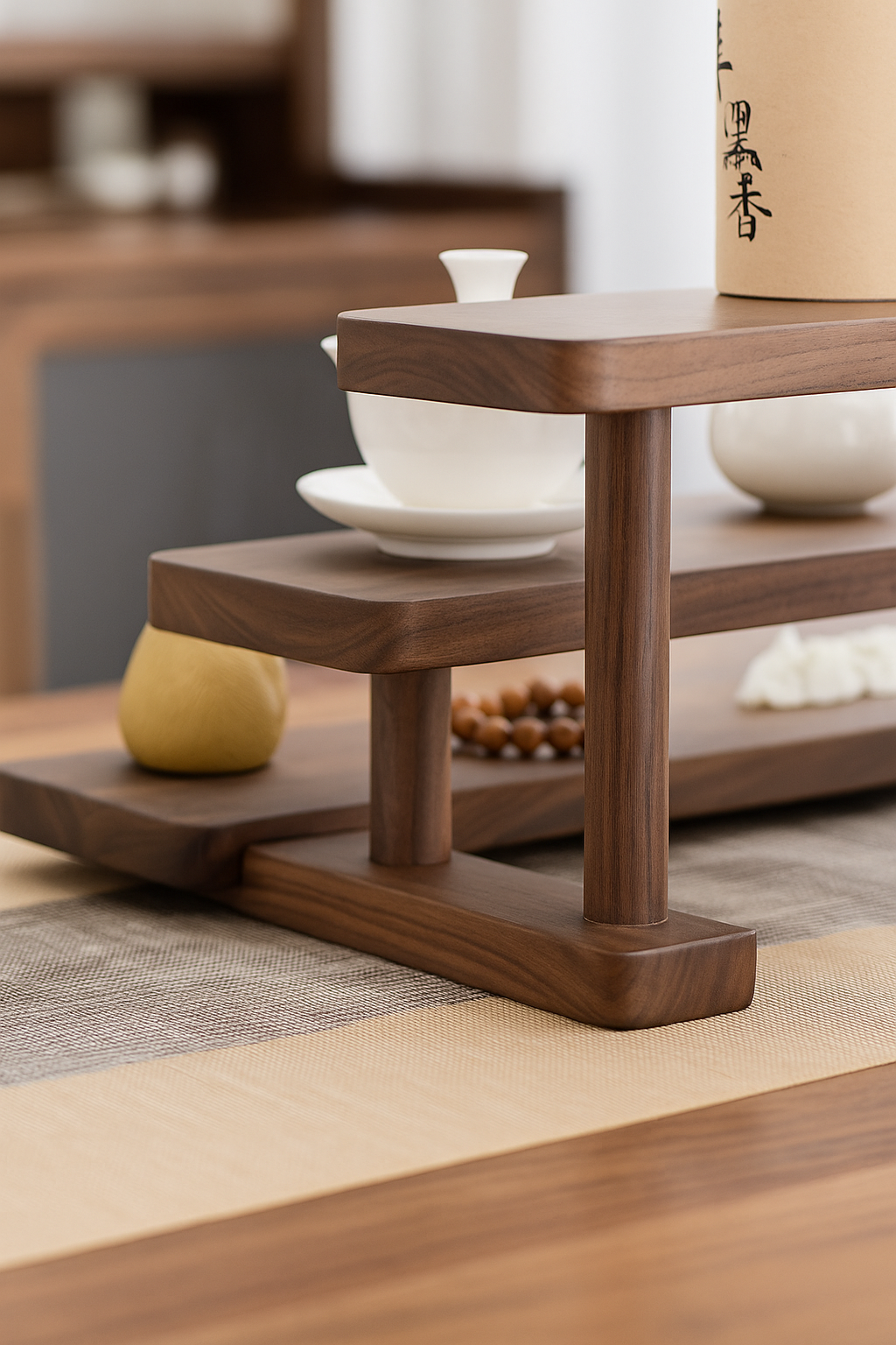 Walnut Desktop Shelf, 3-Tier Wooden Storage Rack