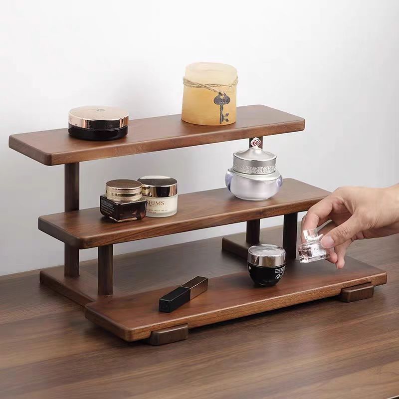 Walnut Desktop Shelf, 3-Tier Wooden Storage Rack