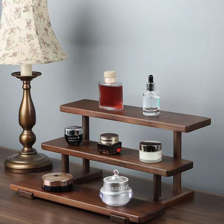 Walnut Desktop Shelf, 3-Tier Wooden Storage Rack