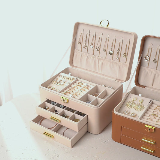 Personalised Jewellery Box for Women Girls with Drawers, Faux Leather Storage Case, Her Birthday Gifts