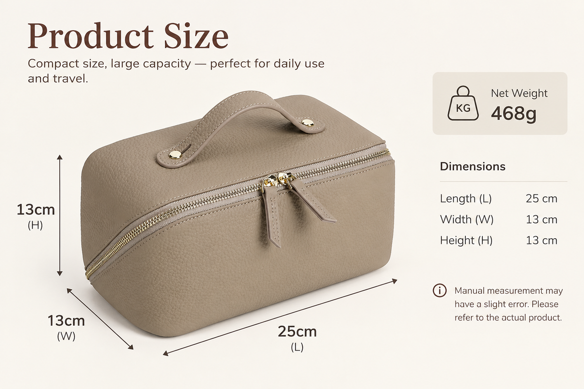 Genuine Leather Makeup Bag – Travel Cosmetic Organizer