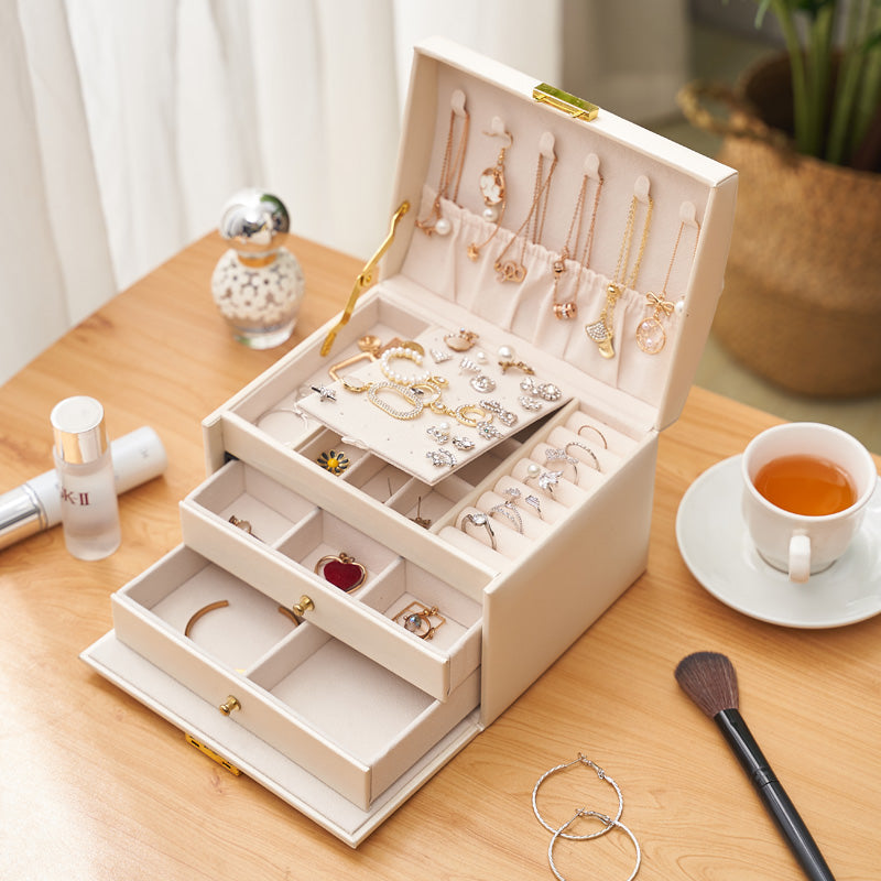 Jewellery Box for Women with Drawers, Leather Jewellery Case Organizer for Girls, Gift for Her, Birthday Christmas Gifts